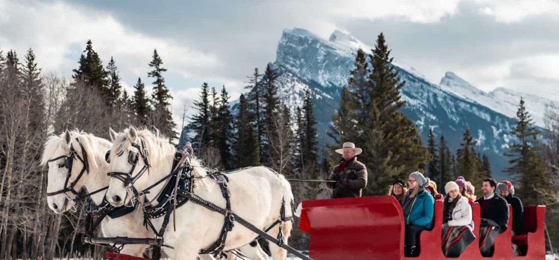 Winter sleigh ride in Banff with Banff Trail Riders