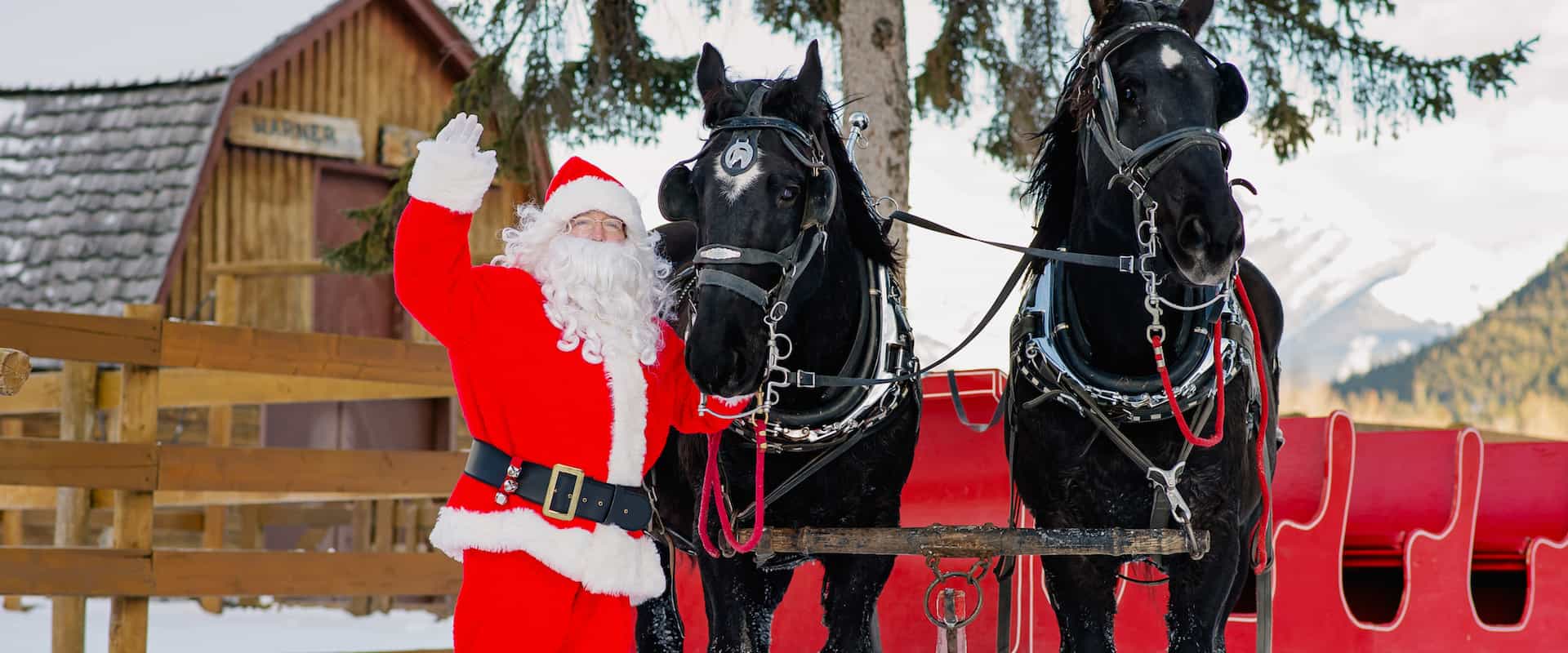 Meet Santa and the sleigh horses at the Banff Christmas Market at Warner Stables